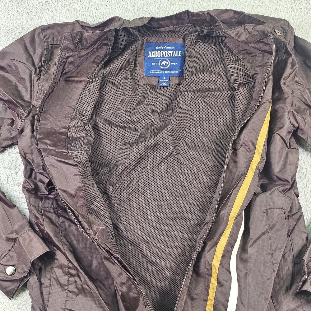 Aeropostale Jacket Mens Small Brown A87 Nylon Windbreaker Striped Full Zip Y2K - Picture 7 of 11